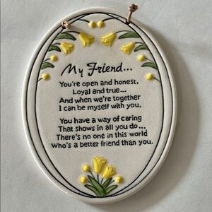 Oval Ceramic Plaque with Yellow Flowers
